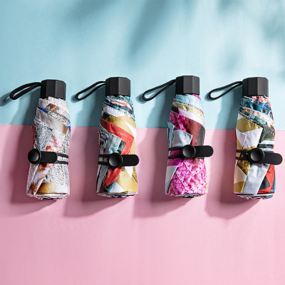 新款迷你超轻圆柄五折伞 创意五折伞 晴雨伞榴莲视频黄下载官方 防晒太阳伞